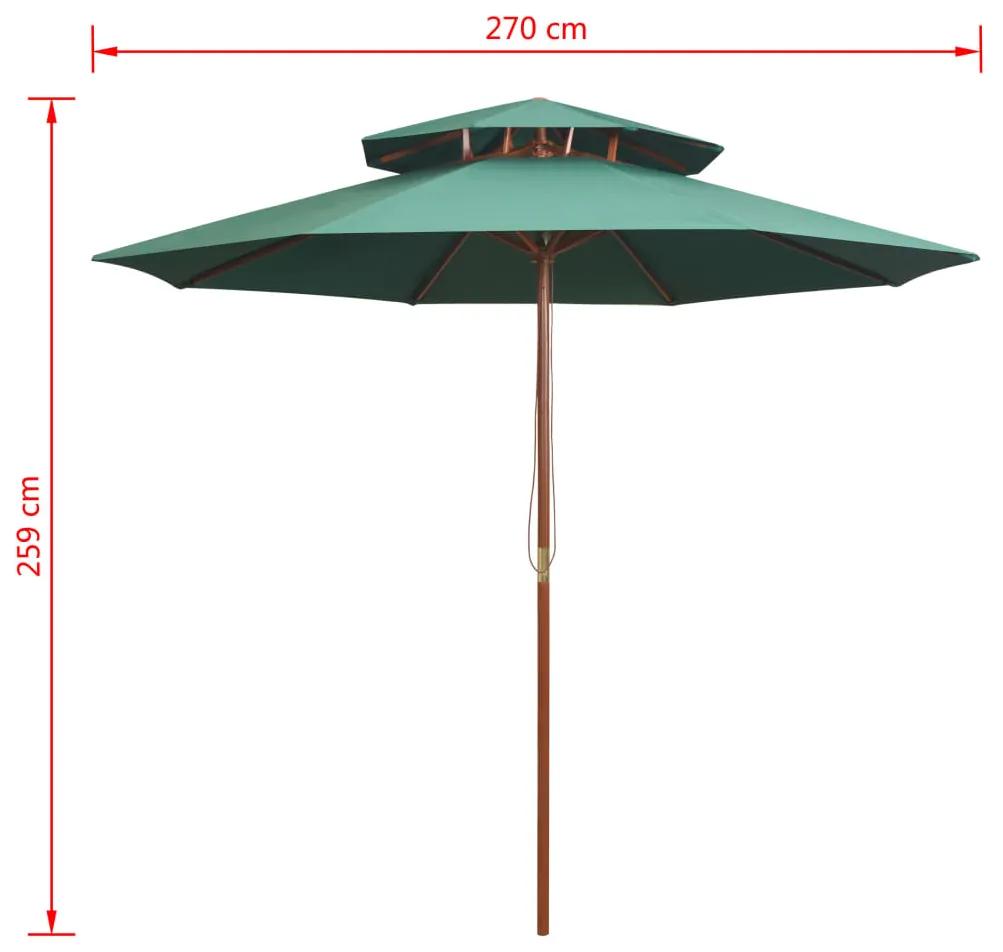 vidaXL Ομπρέλα με Διπλή Οροφή Πράσινη 270 x 270 εκ. με Ξύλινο Ιστό