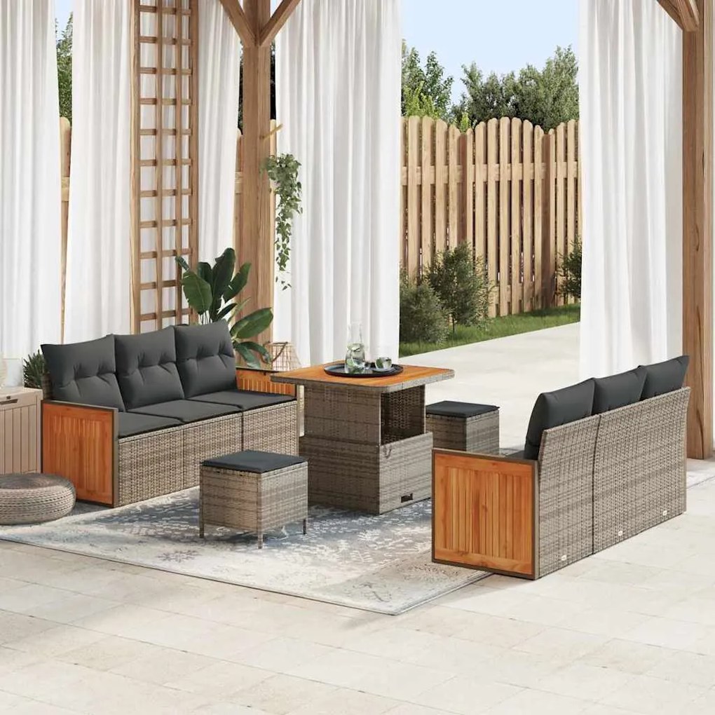 vidaXL Σετ Καναπέ Κήπου με μαξιλάρι 9 pcs Γκρι 80 x 80 x 71 cm