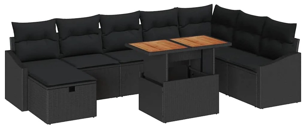 vidaXL Σετ Καναπέ Κήπου με μαξιλάρι 9 pcs Μαύρο Πολυ ράταν