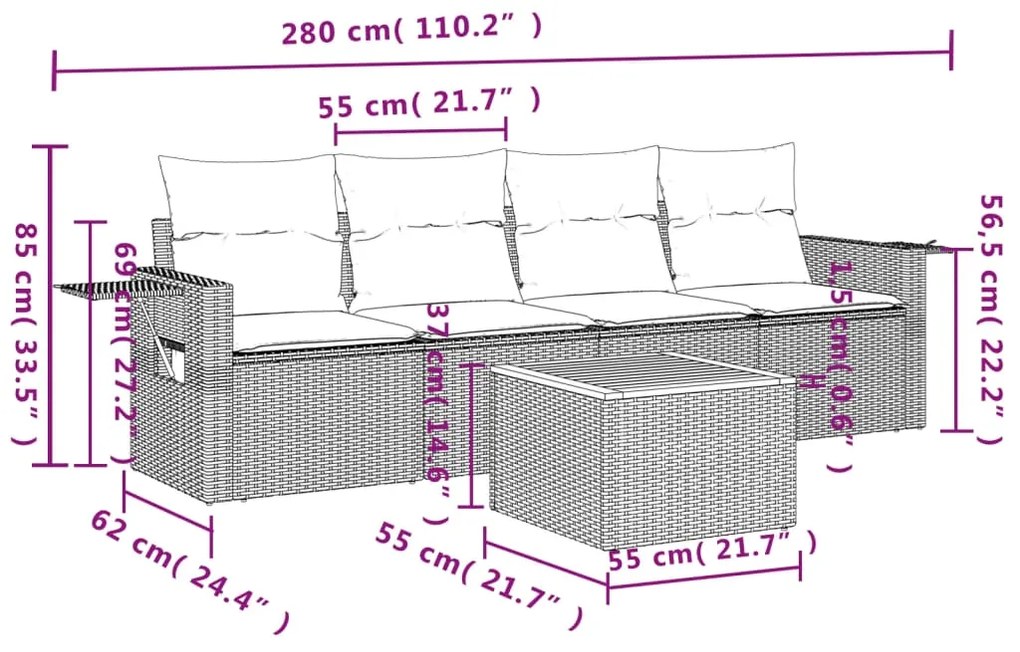 vidaXL Σετ Καναπέ Κήπου 5 τεμ. Μπεζ Συνθετικό Ρατάν με Μαξιλάρι