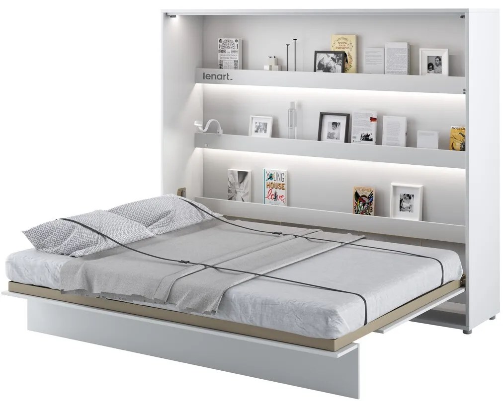 Κρεβάτι - ντουλάπα Concept Pro Lenart AH115, Διπλό, Άσπρο, 160x200, Πλαστικοποιημένη μοριοσανίδα, Ινοσανίδες μέσης πυκνότητας, Τάβλες για Κρεβάτι, 188cm