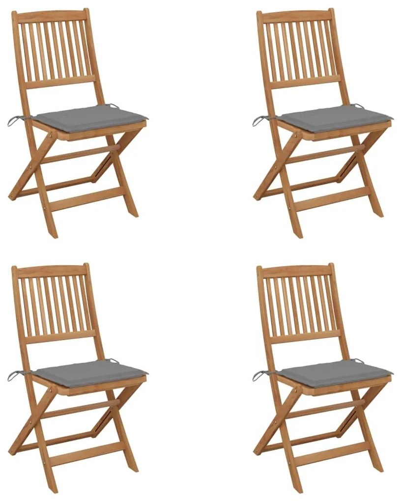 Καρέκλες Κήπου Πτυσσόμενες 4 τεμ Μασίφ Ξύλο Ακακίας &amp; Μαξιλάρια - Γκρι
