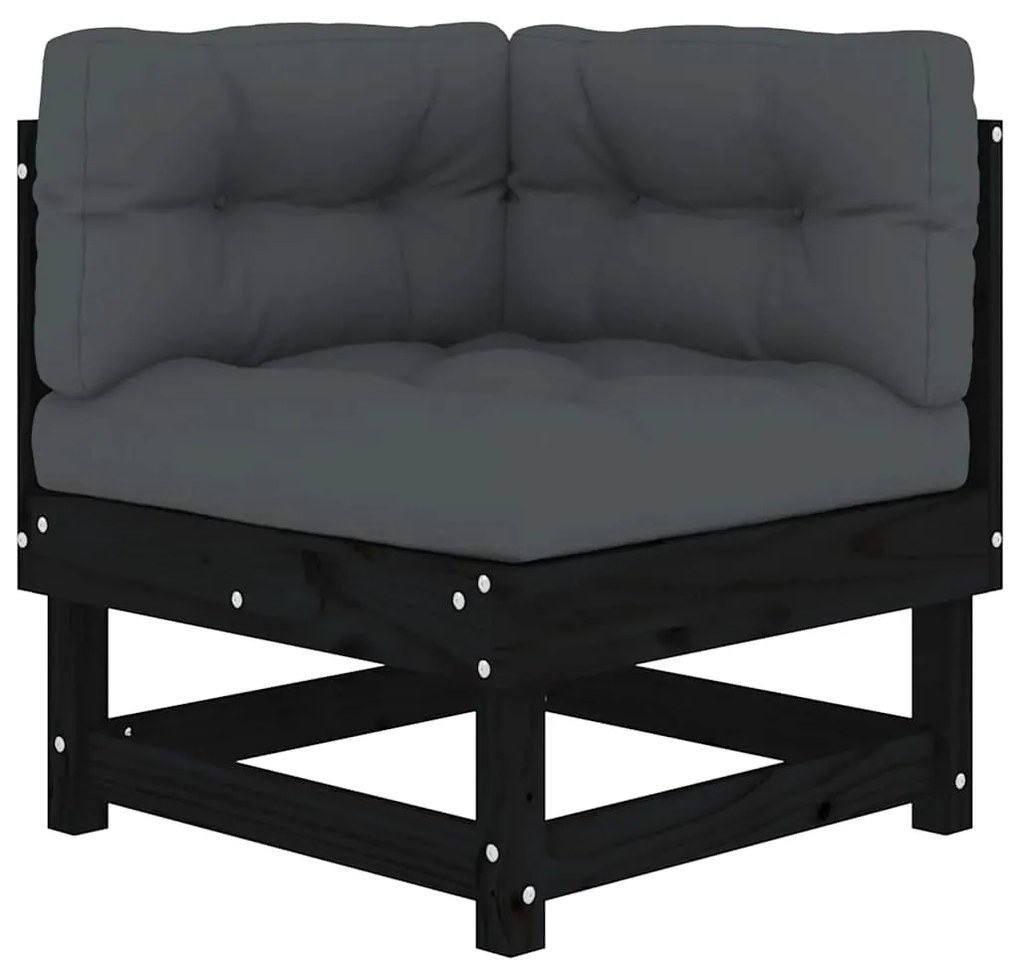 vidaXL Καναπέδες Γωνιακοί με Μαξιλάρια 2 τεμ. Μαύροι Μασίφ Ξύλο Πεύκου
