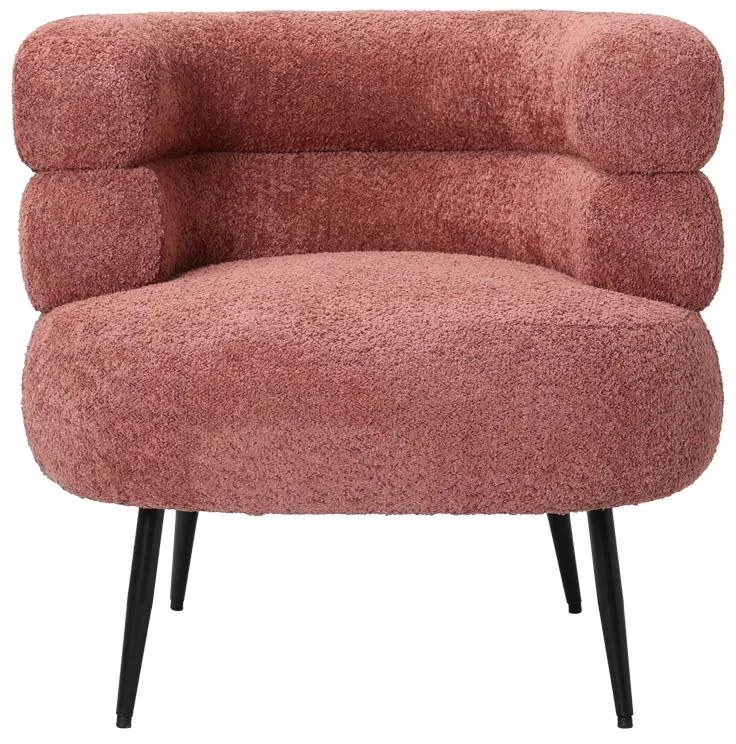 Πολυθρόνα Foleja μπουκλέ ύφασμα σε απόχρωση σάπιο μήλο με μαύρα μεταλλικά πόδια 76x75x72εκ 76x75x72 εκ.