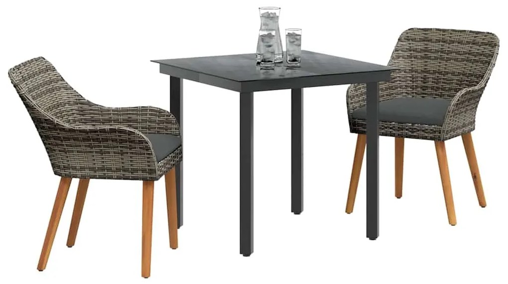 vidaXL Σέτ φαγητού για κήπο με μαξιλάρι 3 pcs Γκρι συνθετικό ρατάν