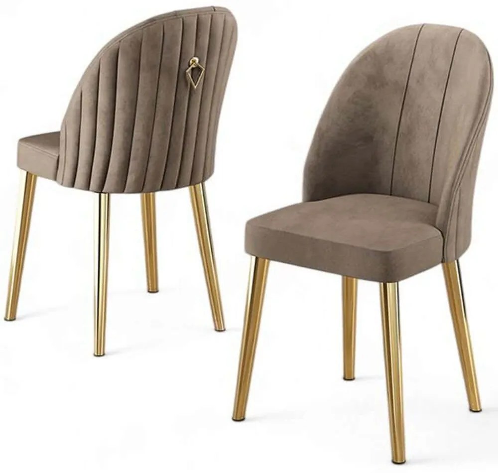 Καρέκλα Mara Babyface (Σετ 4Τμχ) 240CHR1748 45x42x91cm Cappuccino-Gold Μέταλλο,Ύφασμα