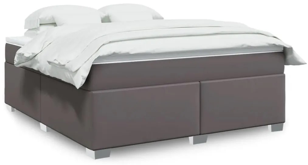 Κρεβάτι Boxspring με Στρώμα Γκρι 180x200 εκ. Συνθετικό Δέρμα