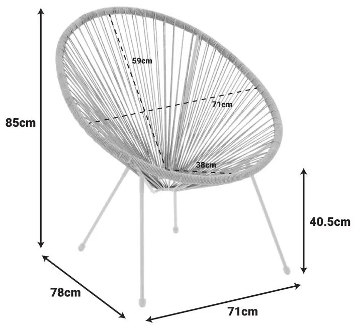 Καρέκλα - Πολυθρόνα κήπου Acapulco λευκό μέταλλο - pe rattan σε φυσική απόχρωση 71x76x85 εκ. 71x78x85 εκ.