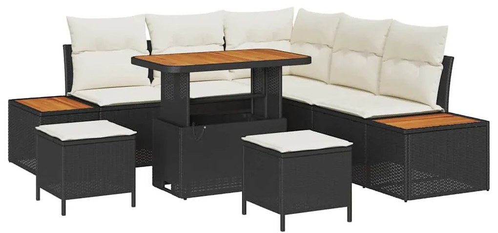 vidaXL Σετ Καναπέ Κήπου με μαξιλάρι 8 pcs Μαύρο Πολυ ράταν