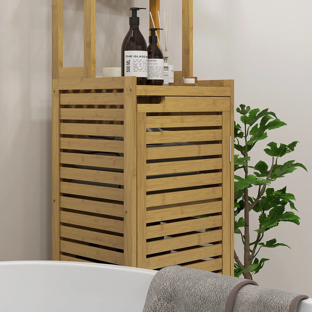 HOMCOM Ράφι Μπάνιου Ράφι Μπάνιου, 3 Ράφια, 1 Ντουλάπι, 38,5 cm x 33 cm x 170 cm, Φυσικό