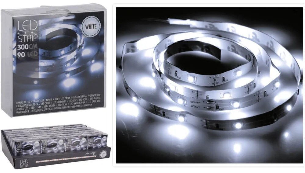 Ταινία LED - 3 Μέτρα, 90 LED φωτάκια, με μπαταρία - Λευκό