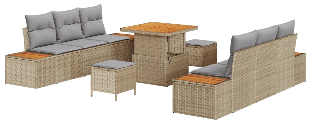 vidaXL 9 Piece Garden Sofa Set with Cushions Beige Poly Rattan Acacia