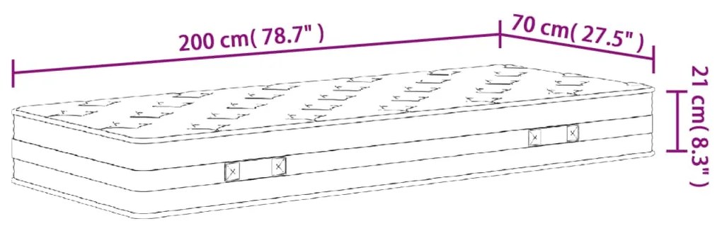 Στρώμα με Bonnell Springs Μεσαία Σκληρότητα 70x200 εκ. - Λευκό