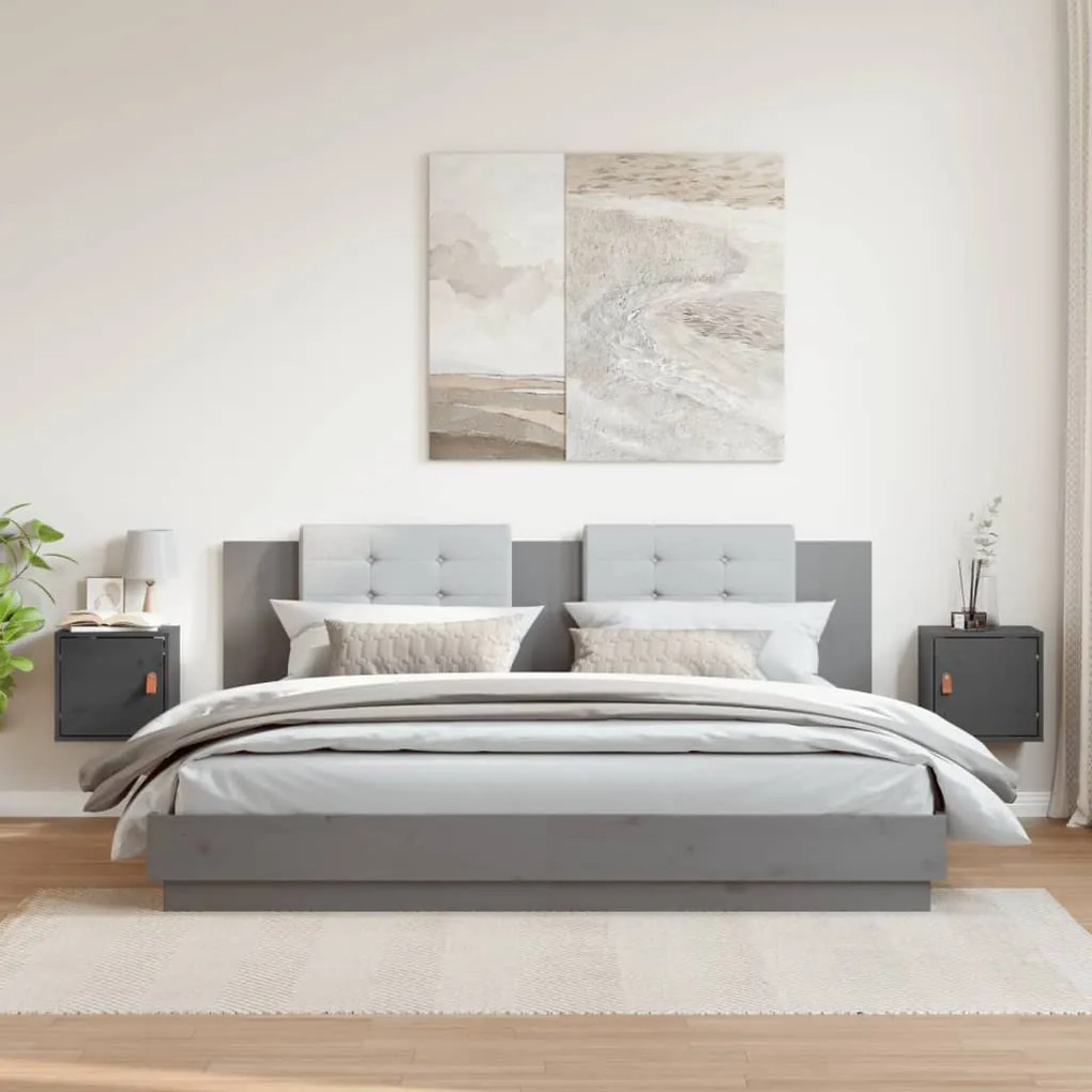 vidaXL Ντουλάπια Τοίχου 2 τεμ. Γκρι 31,5x30x30 εκ. Μασίφ Ξύλο Πεύκου