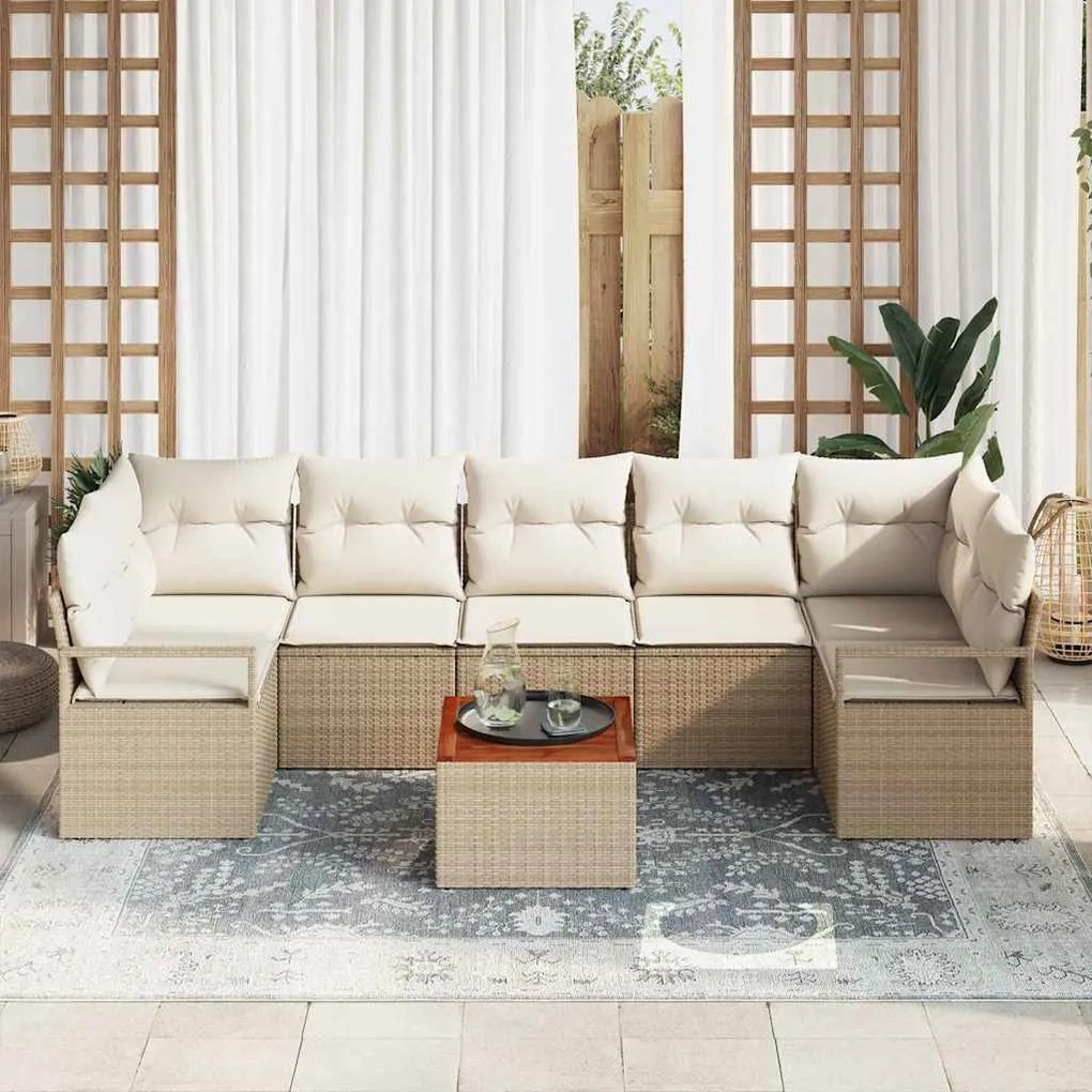 vidaXL Σετ Καναπέ Κήπου με μαξιλάρι 8 pcs Μπεζ Πολυ ράταν