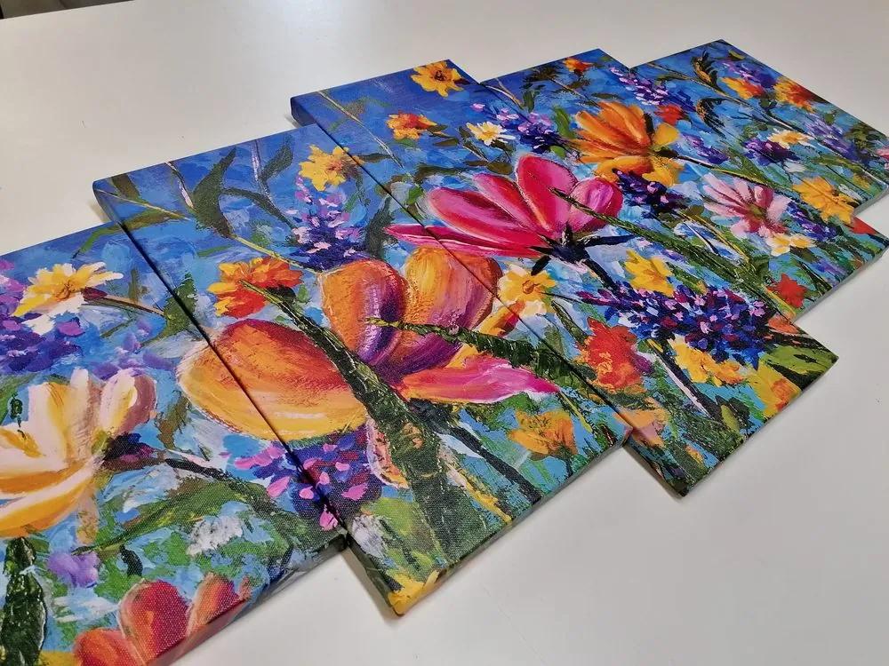 5 μέρη εικόνα χρωματιστά λουλούδια στο λιβάδι - 100x50