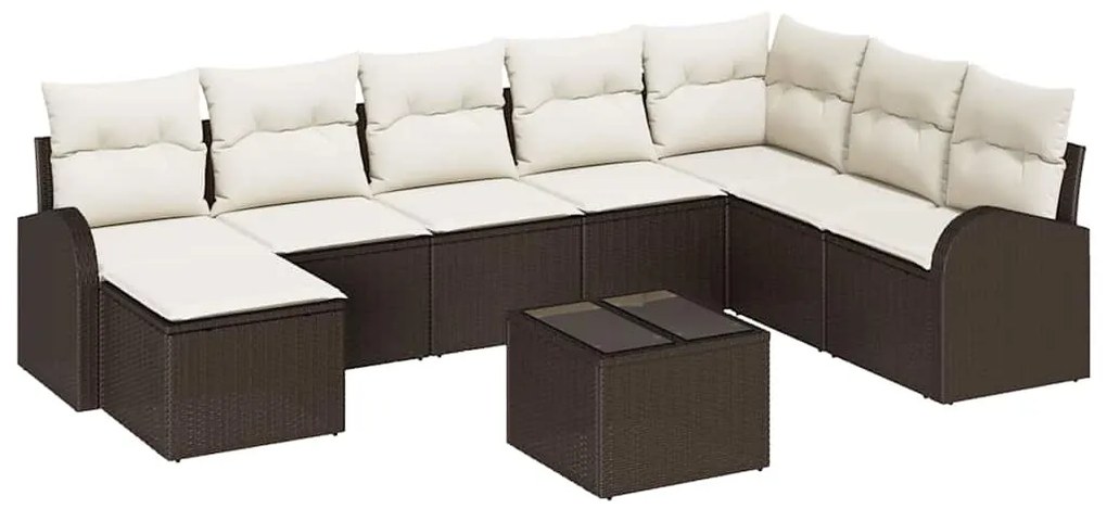 vidaXL Σετ Καναπέ Κήπου με μαξιλάρι 9 pcs Καφέ και λευκό Πολυ ράταν