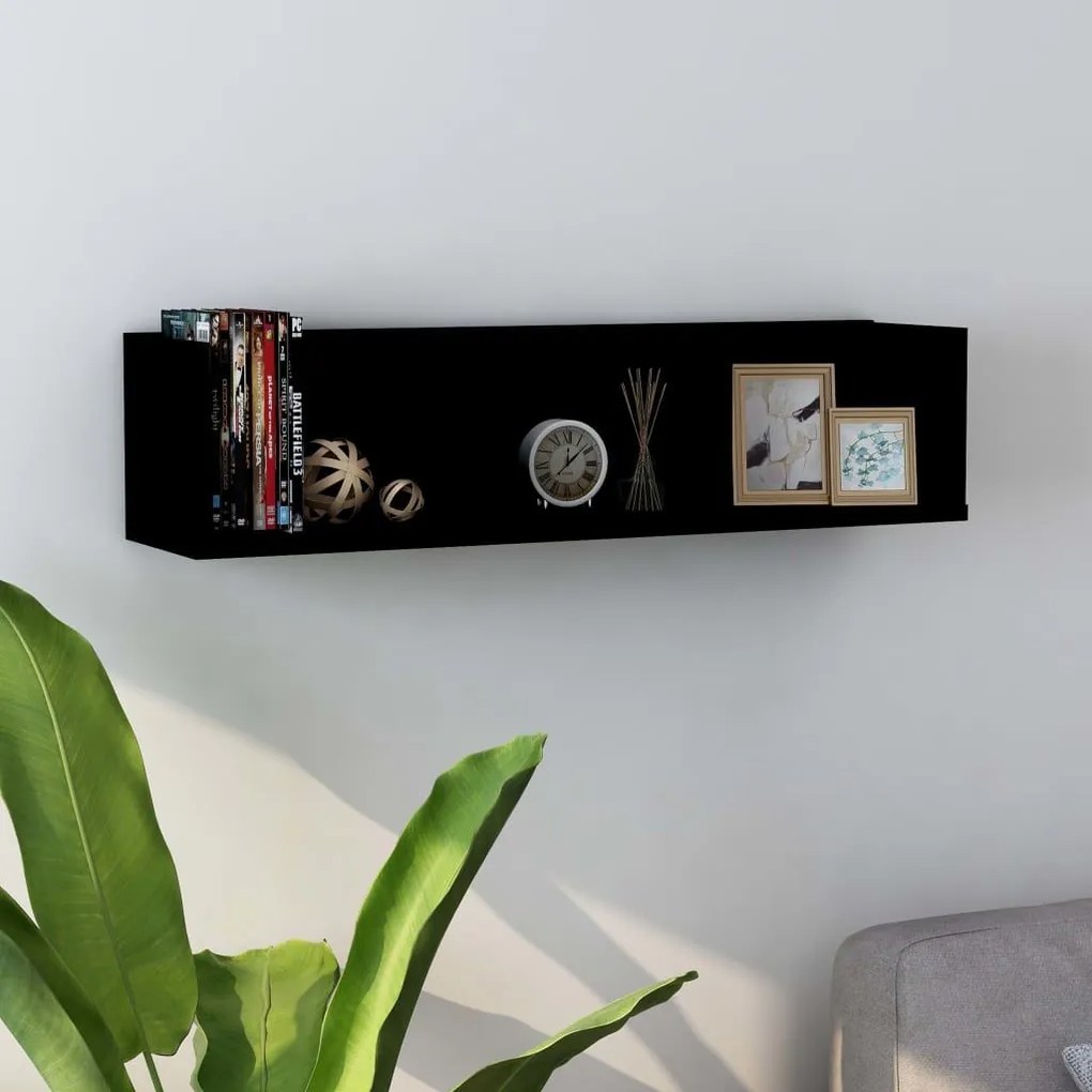 Ράφι Τοίχου για CD Μαύρο 75 x 18 x 18 εκ. από Επεξ. Ξύλο 801311