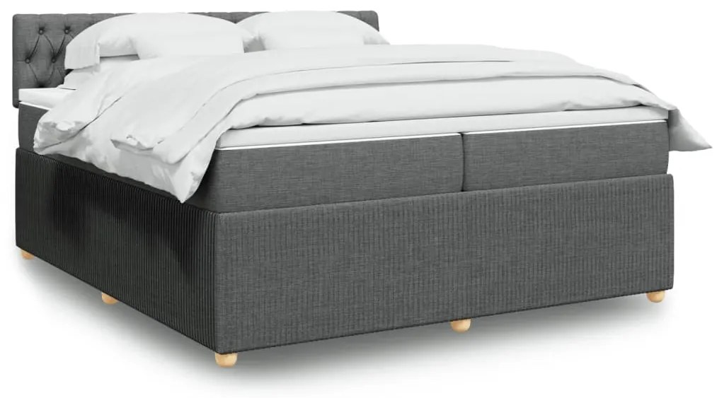 Κρεβάτι Boxspring με Στρώμα Σκούρο Γκρι 200x200 εκ. Υφασμάτινο