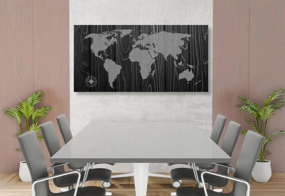 Εικόνα σε ασπρόμαυρο χάρτη από φελλό με πυξίδα σε ξύλο - 100x50  flags