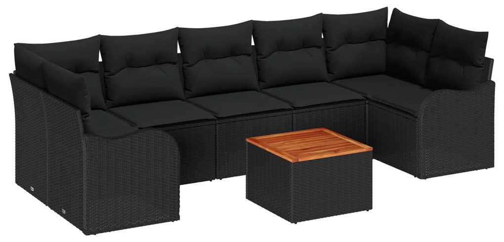 vidaXL Σετ Καναπέ Κήπου 8 pcs Μαύρο Μεγάλο ΠολυΡατάν, Ψάθα, Ξύλο