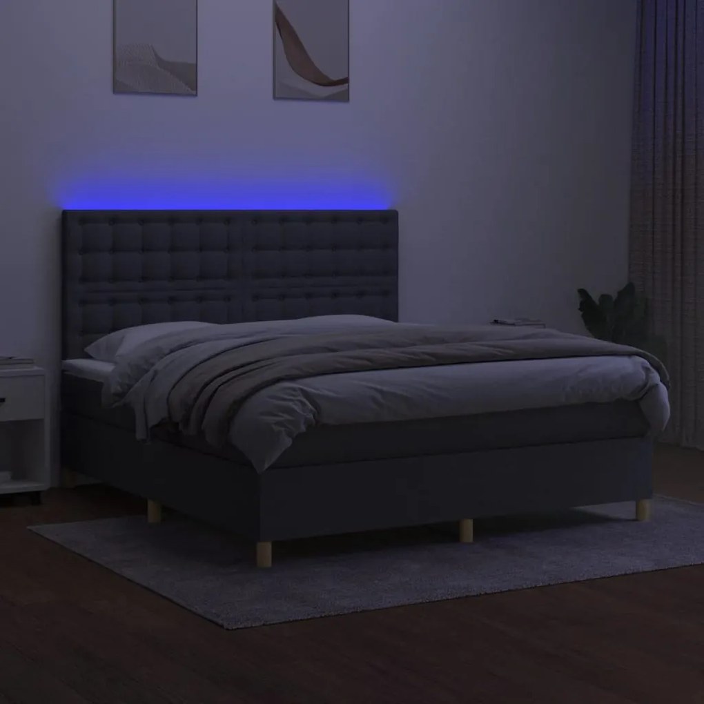 ΚΡΕΒΑΤΙ BOXSPRING ΜΕ ΣΤΡΩΜΑ &amp; LED ΣΚ.ΓΚΡΙ 180X200 ΕΚ ΥΦΑΣΜΑΤΙΝΟ 3135774