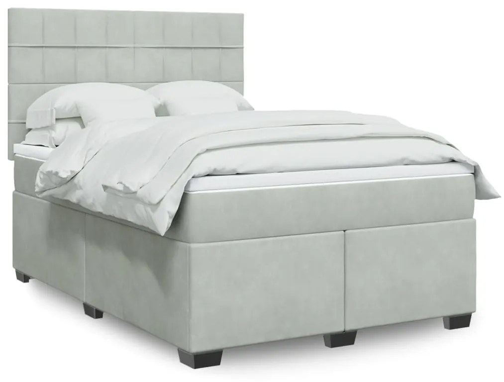 vidaXL Κρεβάτι Boxspring με Στρώμα Ανοιχτό Γκρι 160x200 εκ. Βελούδινο