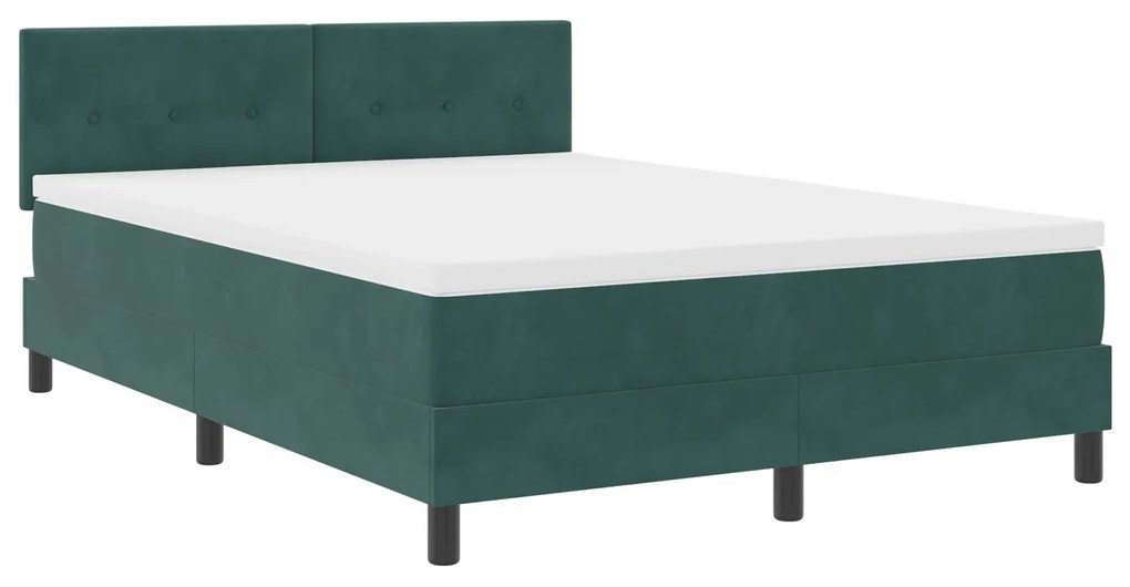 vidaXL Κρεβάτι Box Spring με Στρώμα Σκούρο Πράσινο 140x200 εκ Βελούδο