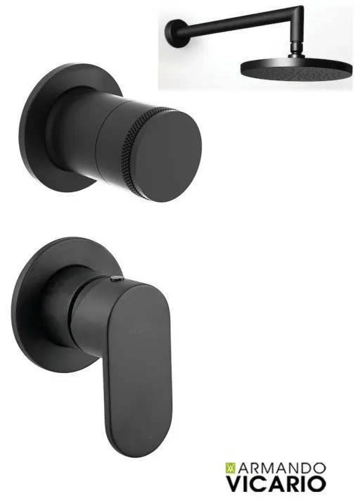 Armando Vicario Slim Black Matt Μίκτης Εντοιχισμού 1 Εξ.+εκτροπέας περ/κός 2 εξ.+ Ανακλινόμενη Κεφαλή Round Ø30εκ+Μπράτσο Τοίχου