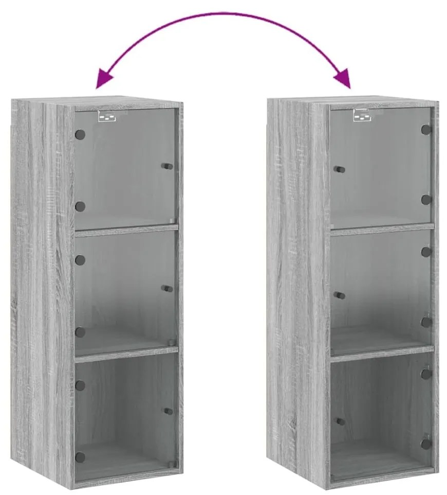 Ντουλάπι Τοίχου Sonoma Γκρι 35x37x100 εκ. με Γυάλινες Πόρτες - Γκρι