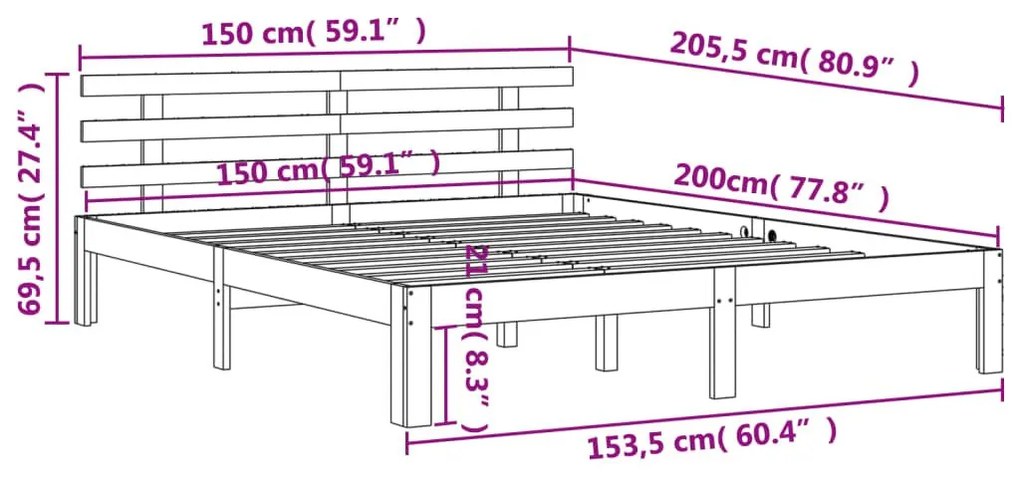 Σκελετός Κρεβ. Χωρίς Στρώμα Καφέ Κεριού 150x200 εκ Μασίφ Πεύκο - Καφέ