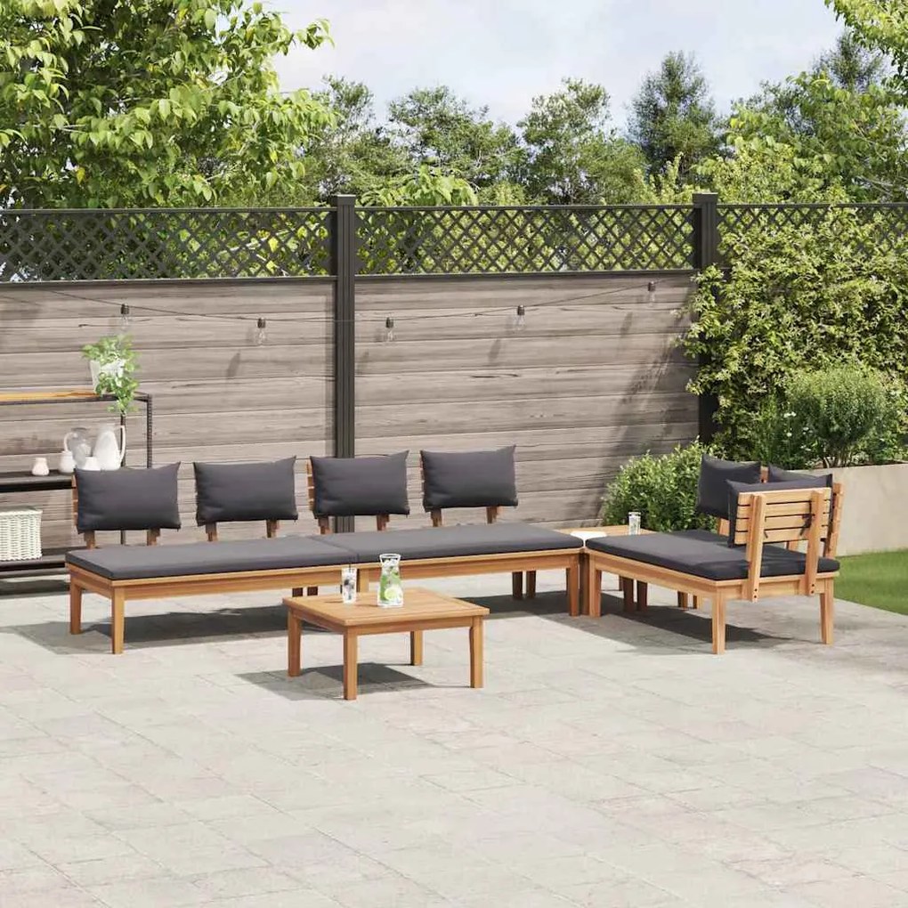 vidaXL Σετ Παγκάκι Κήπου 5 pcs Καφέ, Γκρί Πολυ rattan, βαμμένο ατσάλι