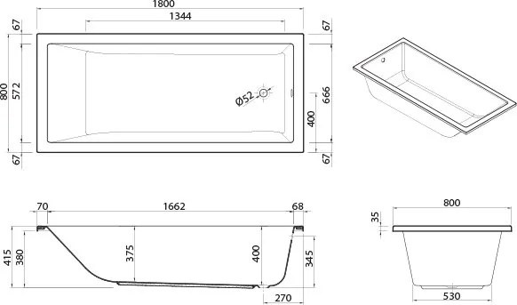 Μπανιέρα SANITANA Cubic-140 x 70 εκ.
