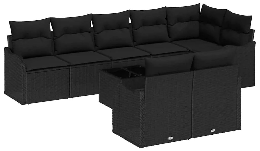 vidaXL Σετ Καναπέ Κήπου με μαξιλάρι 9 pcs Μαύρο Πολυ ράταν