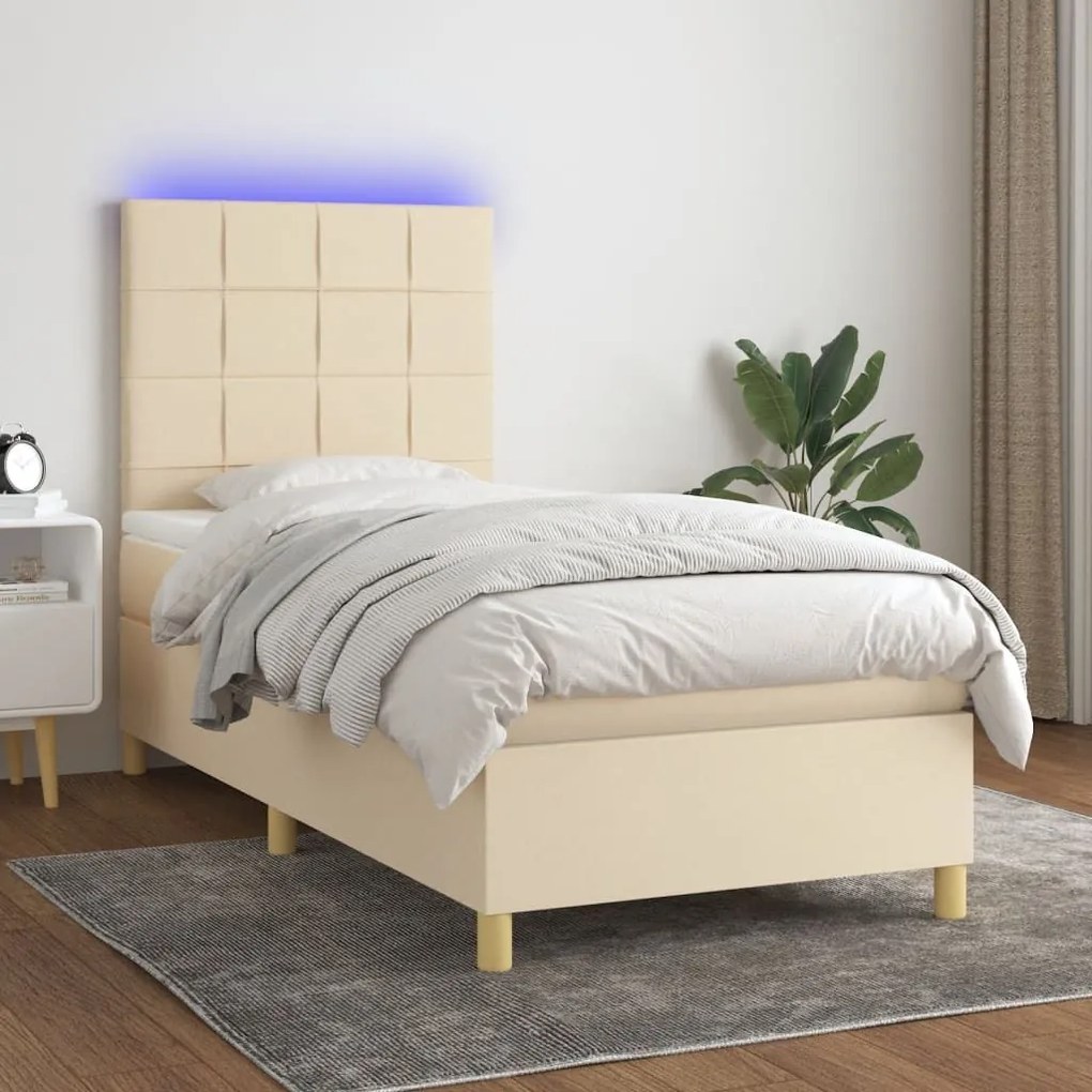 ΚΡΕΒΑΤΙ BOXSPRING ΜΕ ΣΤΡΩΜΑ &amp; LED ΚΡΕΜ 80X200 ΕΚ. ΥΦΑΣΜΑΤΙΝΟ 3135394