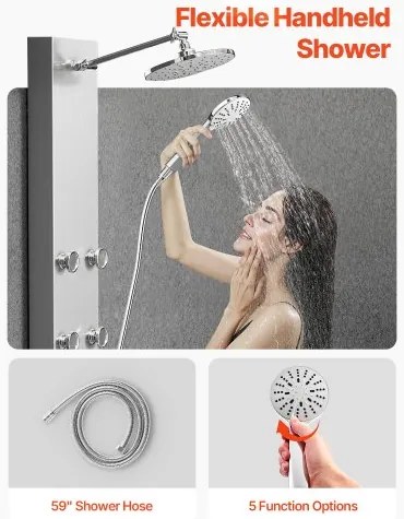 VEVOR Shower Panel Tower System Stainless Steel Column Rainfall Head Massage Jet
