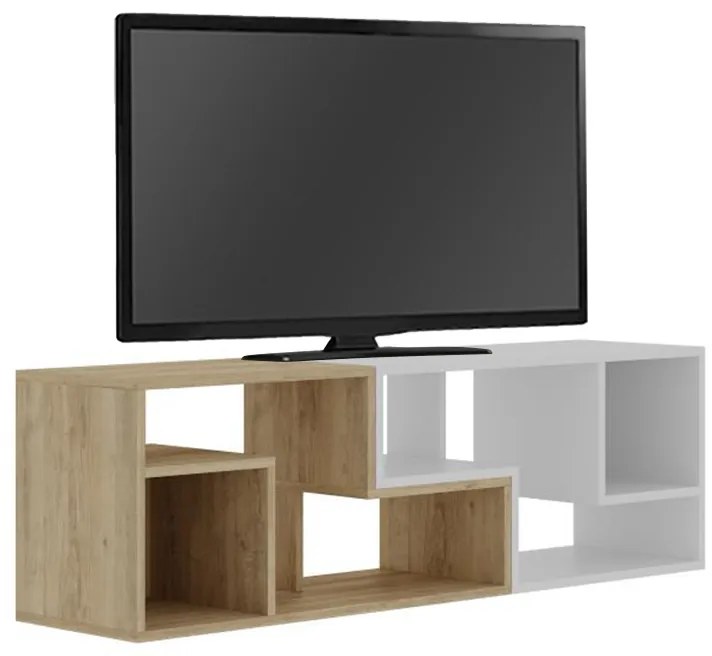 Έπιπλο τηλεόρασης Glis Megapap πολυμορφικό χρώμα sapphire oak - λευκό 145x35x44,8εκ.
