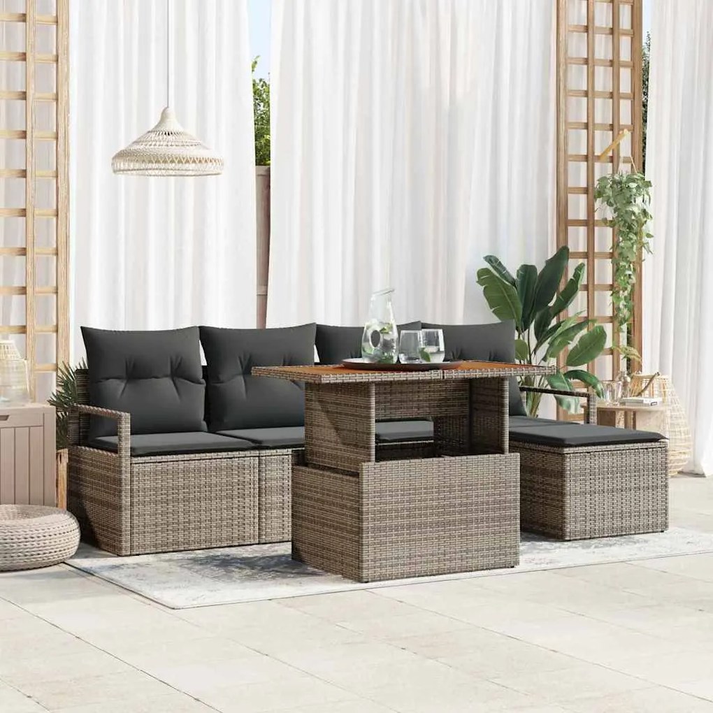 vidaXL Σέτ φαγητού για κήπο με μαξιλάρι 6 pcs Γκρι, Καφέ