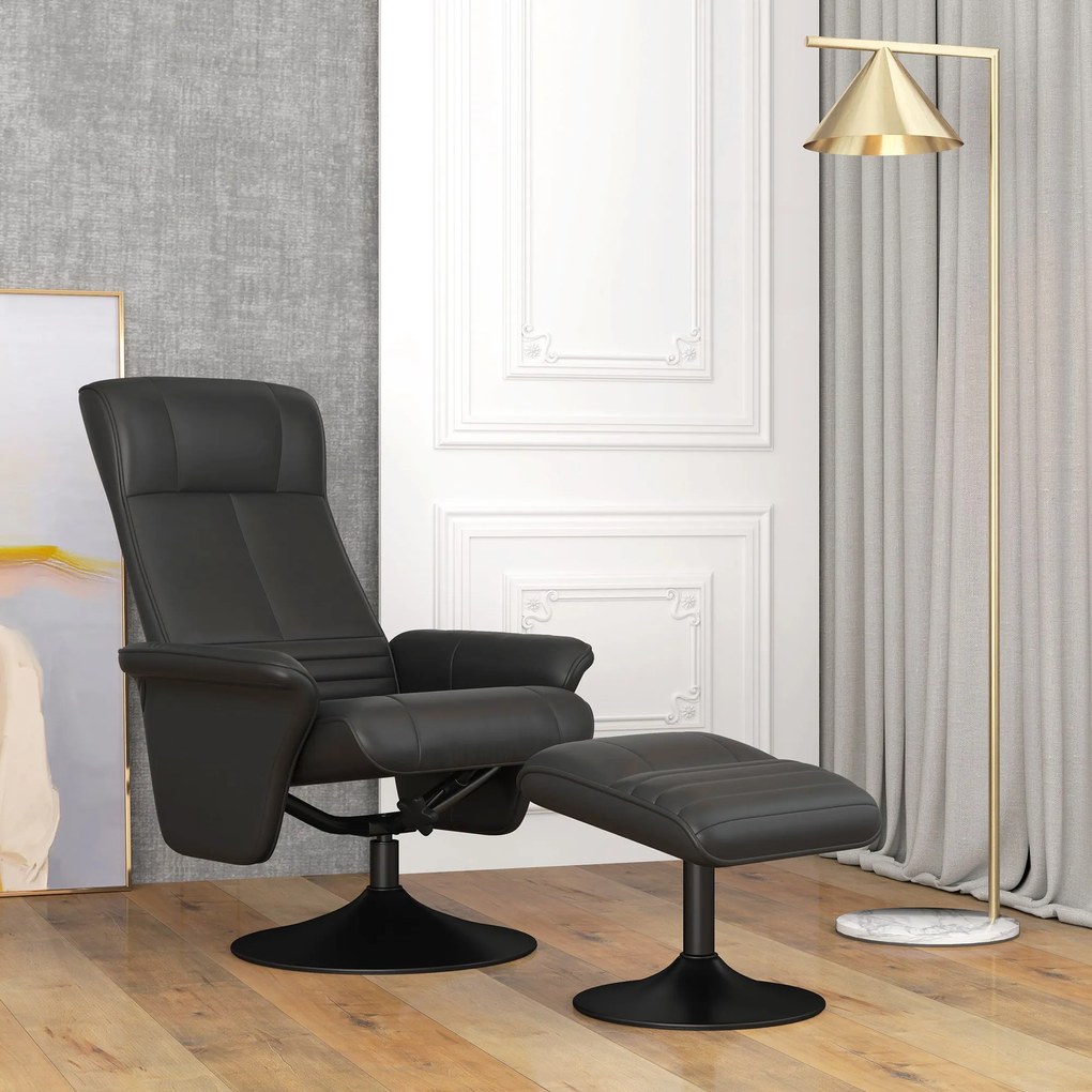 HOMCOM Πολυθρόνα, πολυθρόνα με υποπόδιο, περιστρεφόμενη, εργονομική, όψη μικροϊνών, έως 150 kg, Μαύρο