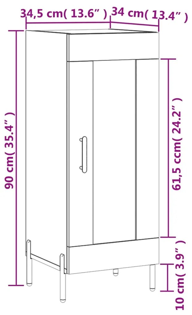 Ντουλάπι Καφέ Δρυς 34,5 x 34 x 90 εκ. Επεξεργασμένο Ξύλο - Καφέ