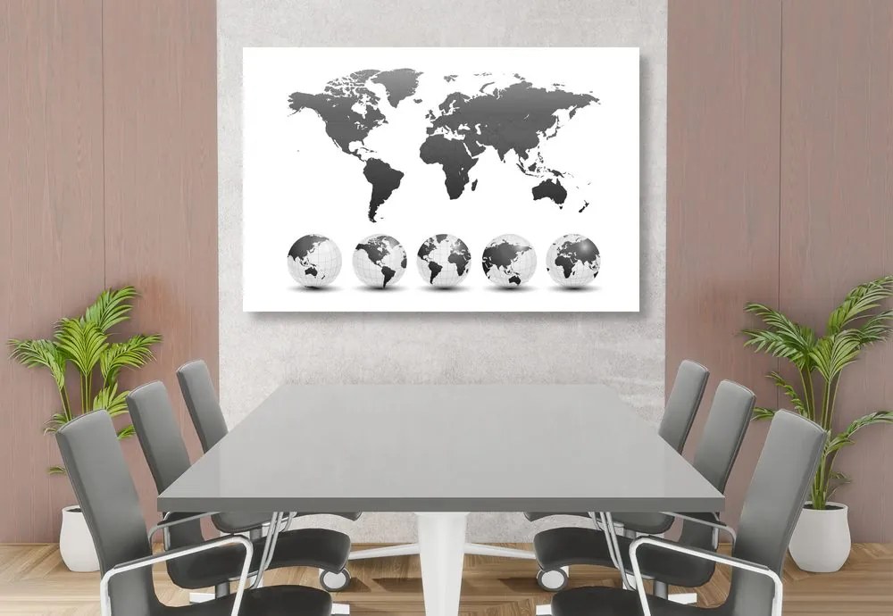 Εικόνα σφαιρών από φελλό με παγκόσμιο χάρτη σε ασπρόμαυρο σχέδιο - 90x60  transparent