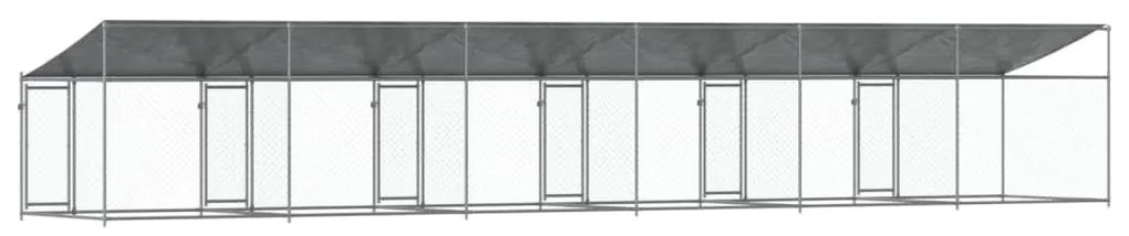 Κλουβί Σκύλου με Οροφή και Πόρτες Γκρι 12x2x2 μ. Γαλβ. Χάλυβας - Γκρι