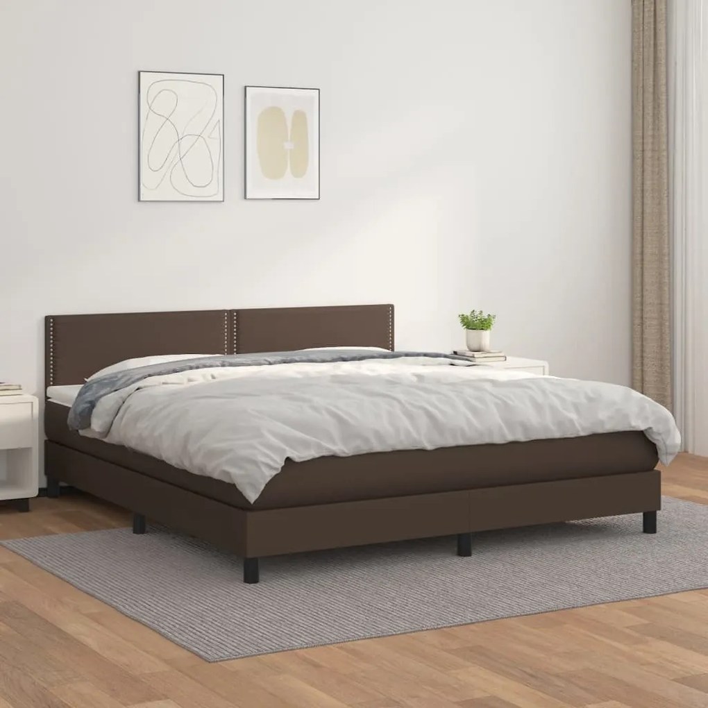 Κρεβάτι Boxspring με Στρώμα Καφέ 180x200 εκ. Συνθετικό Δέρμα - Καφέ