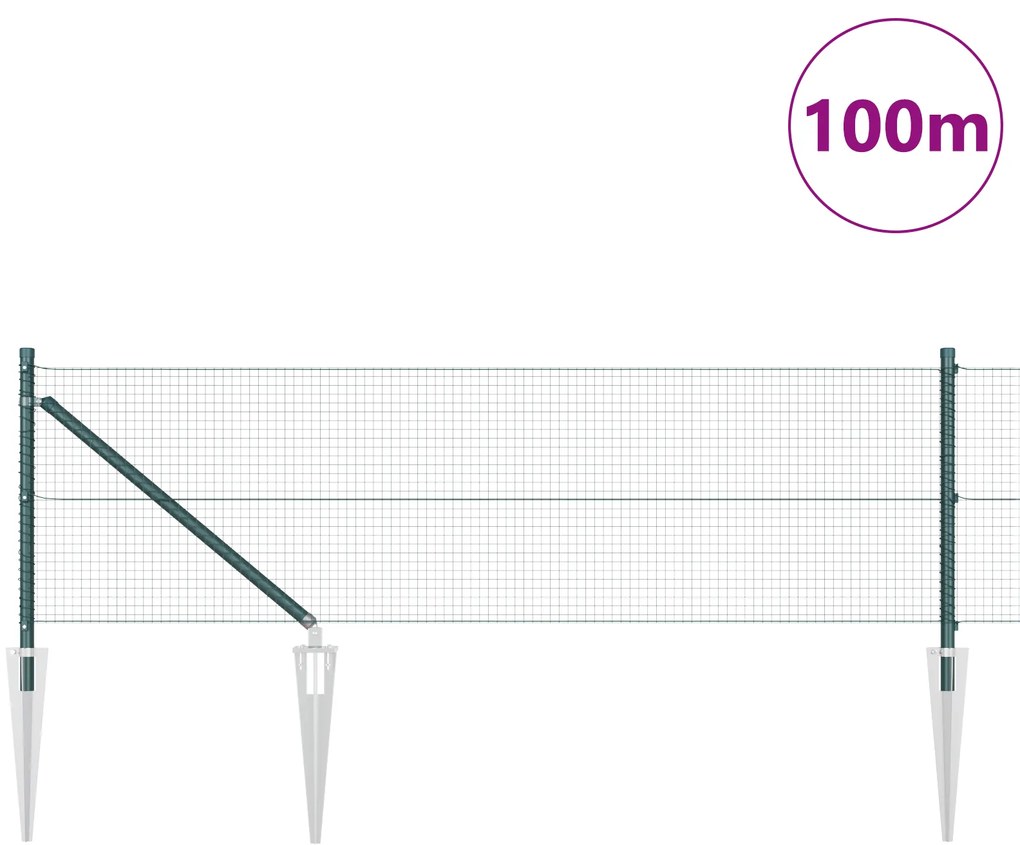 vidaXL Συρματόπλεγμα με 13 Ψηλά Πόδια Πράσινο 0.4x100 μ Χάλυβας