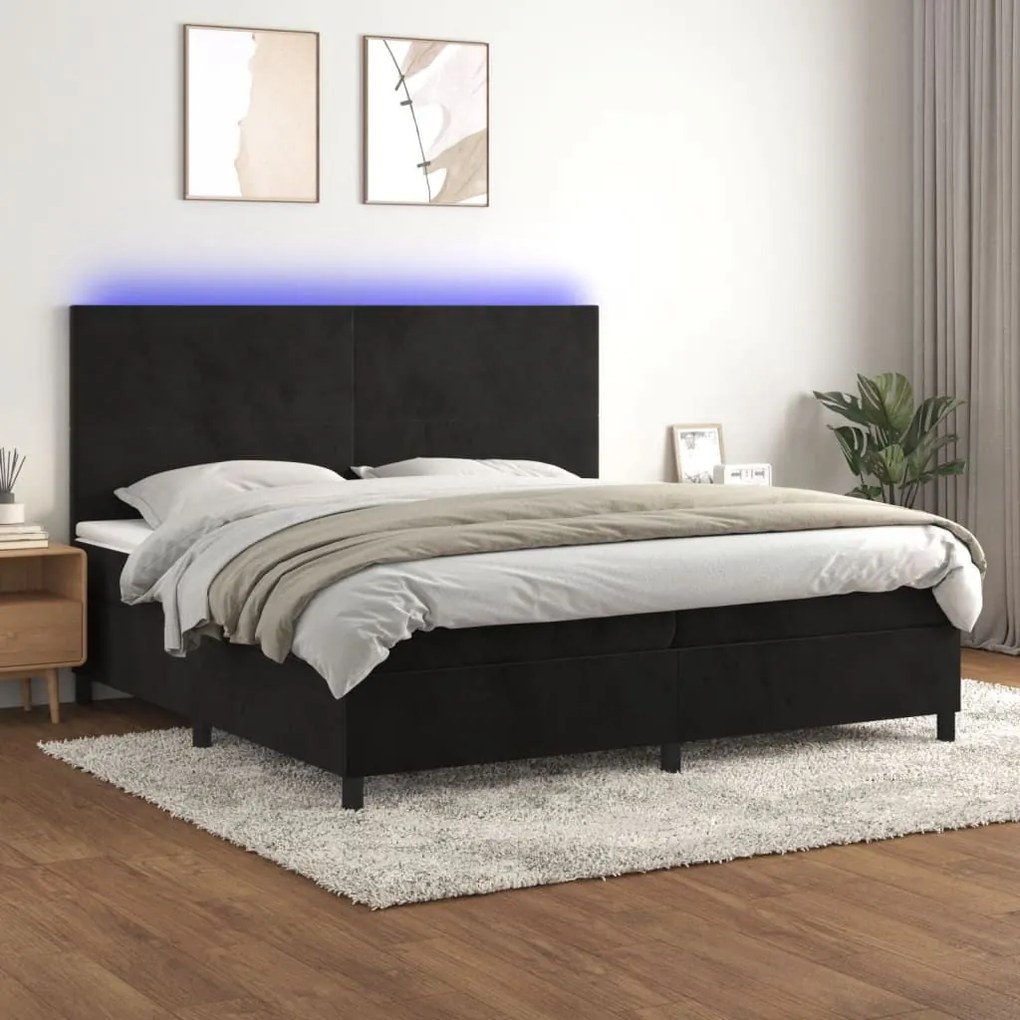 ΚΡΕΒΑΤΙ BOXSPRING ΜΕ ΣΤΡΩΜΑ &amp; LED ΜΑΥΡΟ 200X200 ΕΚ. ΒΕΛΟΥΔΙΝΟ 3136025