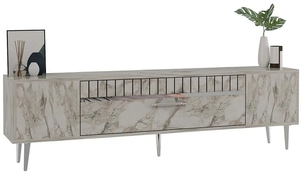 Έπιπλο Τηλεόρασης Dekolp 475OLV2992 150x29,6x48cm Marble Effect White-Silver