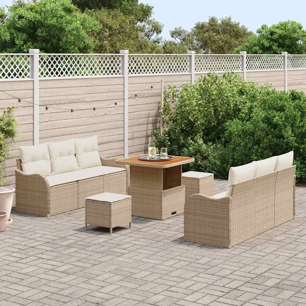 vidaXL Σετ Καναπέ Κήπου Ρυθμιζόμενο ύψος 9 pcs Μπεζ συνθετικό ρατάν
