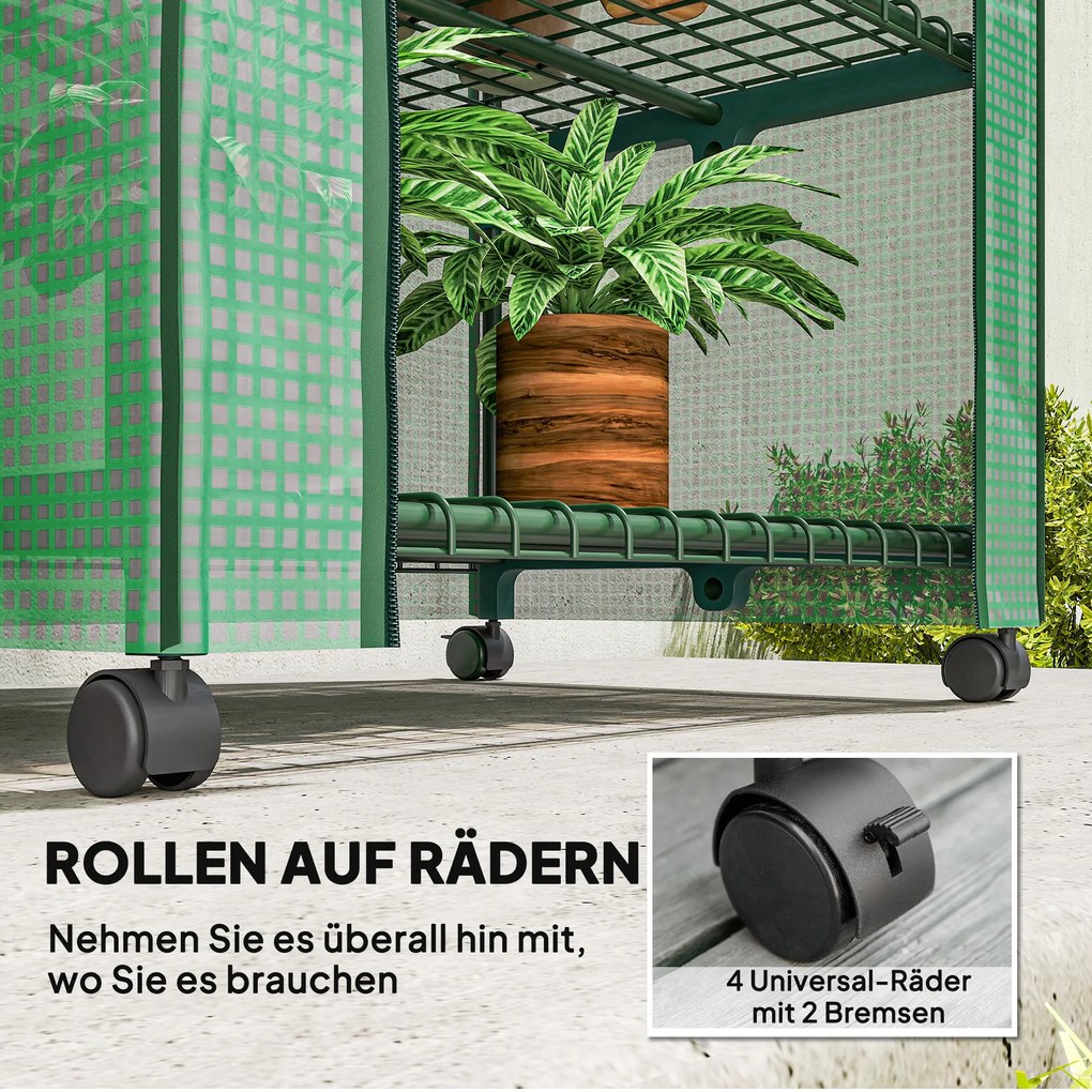 Outsunny Θερμοκήπιο με Φύλλο, Μίνι Θερμοκήπιο, Θάλαμος Φύτευσης, 4 Ράφια, 69 x 50 x 165 cm, Πράσινο