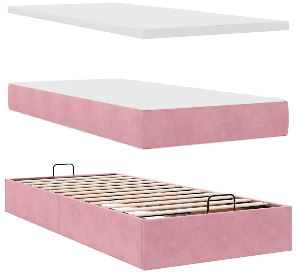 vidaXL Οθωμανικό κρεβάτι με στρώματα ροζ 200x200cm Velvet