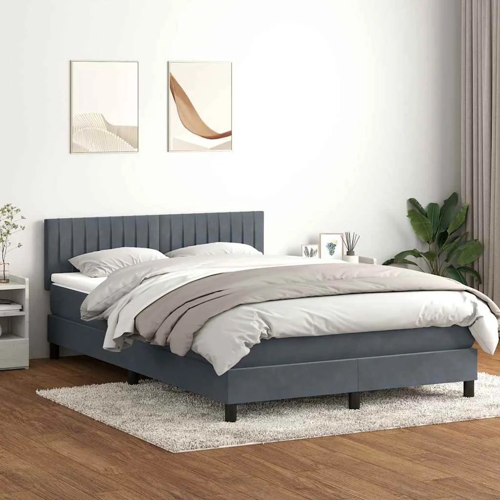 vidaXL Κρεβάτι Boxspring με Στρώμα Σκούρο Γκρι 160x210 εκ. Βελούδινο